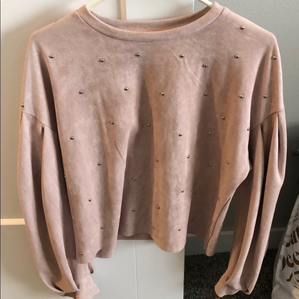 Suede long sleeve with silver circles throughout